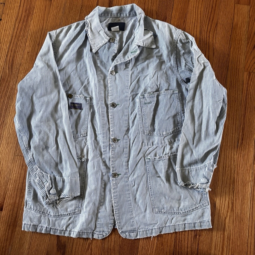 Vintage 50s 60s Osh Kosh B'gosh Denim Chore Railroad Jacket Thrashed Selvedge 44